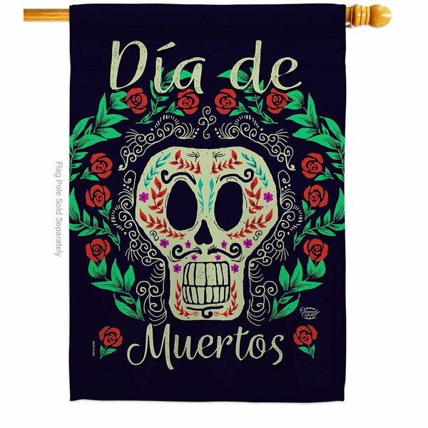 Cuadrilatero 28 x 40 in. Dia de Muertos Skeleton House Flag w/Fall Day of Dead Dbl-Sided Vertical Flags  Banner CU3873061